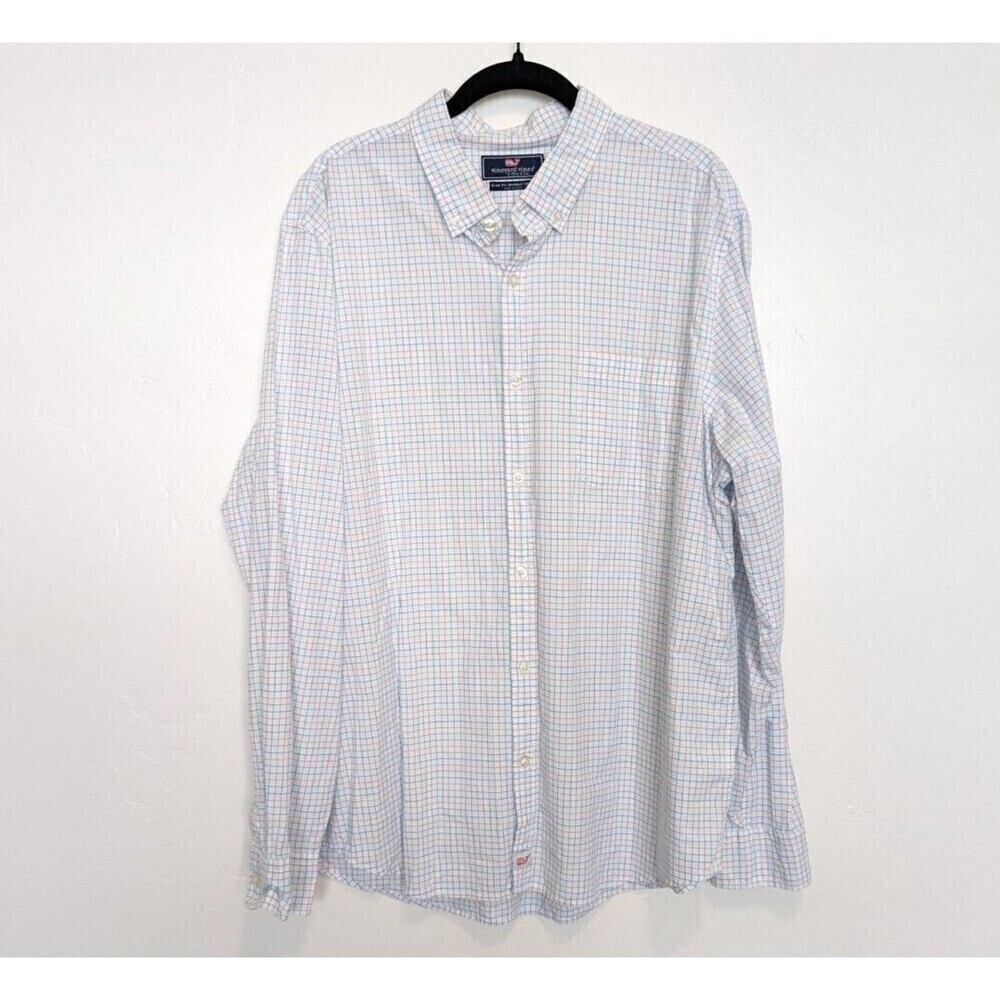 Vineyard Vines Slim Fit Murray Shirt Mens Size XL White Diamond Cove Long Sleeve
